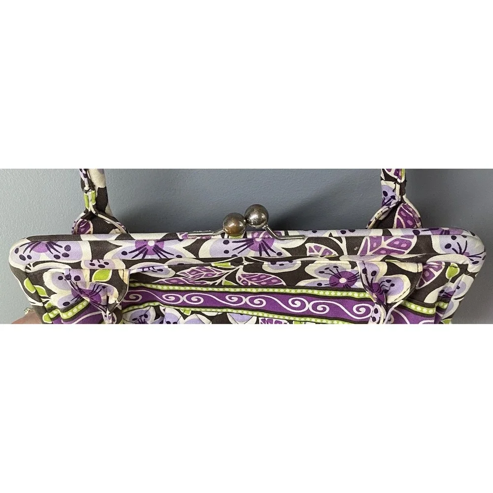Vera Bradley Eloise-Plum Petals-Hand Bag Purse Kiss-Lock Double Straps W/Wallet